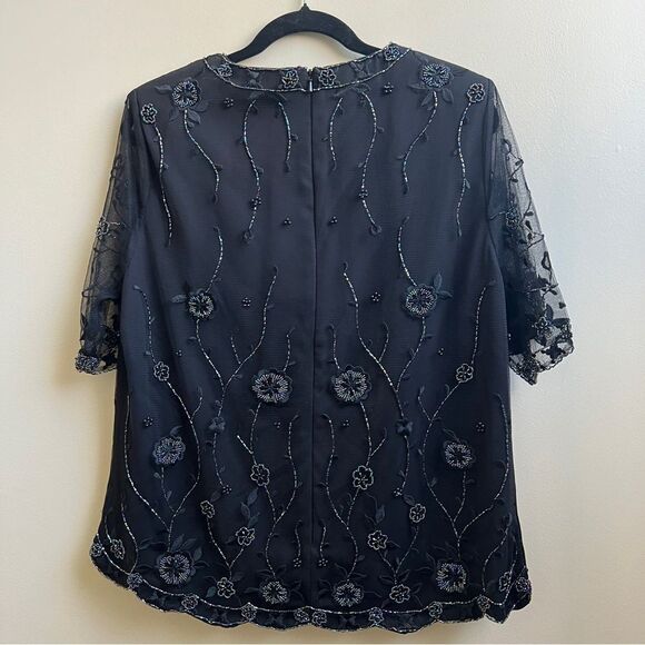 Elegant Vintage beaded scalloped hem Glam formal top Size 16 - Picture 2 of 6